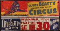9e105 CLYDE BEATTY TRAINED WILD ANIMAL CIRCUS circus poster '40s cool art of snarling lion!