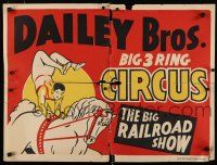 9e107 DAILEY BROTHERS BIG 3 RING CIRCUS circus poster 1940s cool art of horse act!