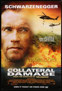 9e778 COLLATERAL DAMAGE video poster '02 angry looking Arnold Schwarzenegger is out for revenge!