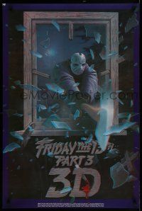 9e636 FRIDAY THE 13th PART 3 - 3D commercial poster '82 art of Jason smashing through window!