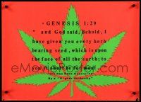 9e637 GENESIS 1:29 commercial poster '71 art of marijuana leaf by Phelps & bible scripture!