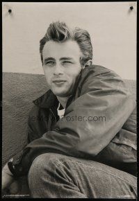 9e647 JAMES DEAN German commercial poster '87 cool image of Dean sitting!