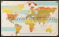 9e063 KLM ROYAL DUTCH AIRLINES THE WORLD OVER Dutch travel poster '50s art map of all countries!