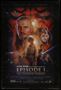 9e698 PHANTOM MENACE 1805 style commercial poster '99 Star Wars, Drew artwork of cast!