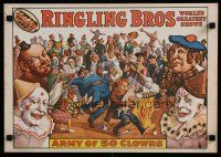 9e703 RINGLING BROS ARMY OF 50 CLOWNS commercial poster '60 great art of wacky circus acts!