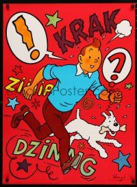 9e725 TINTIN Danish commercial poster '70 Herge's classic character running w/dog!