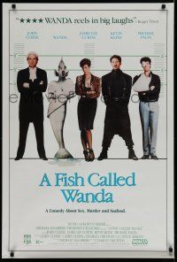 9e813 FISH CALLED WANDA video poster '88 John Cleese, Jamie Lee Curtis, Kline & Palin in line up!