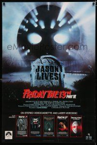 9e818 FRIDAY THE 13th PART VI video poster '86 Jason Lives, cool image of hockey mask & tombstone!