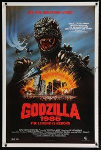 9e827 GODZILLA 1985 video poster '85 Gojira, Toho, like never before, great monster close up!