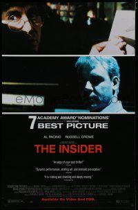 9e841 INSIDER video poster '99 Al Pacino, Russell Crowe, Christopher Plummer