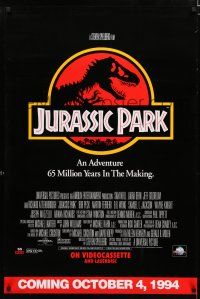 9e849 JURASSIC PARK Canadian video poster '93 Steven Spielberg, Attenborough re-creates dinosaurs!