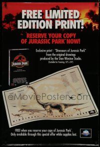 9e850 JURASSIC PARK video poster '93 Steven Spielberg, Richard Attenborough, free dinosaur print!