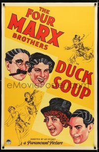 9e626 DUCK SOUP commercial poster '80s Marx Brothers, Groucho, Harpo & Chico, wacky art!