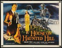 9e993 HOUSE ON HAUNTED HILL REPRODUCTION 1/2sh '80s Vincent Price & skeleton with hanging girl!