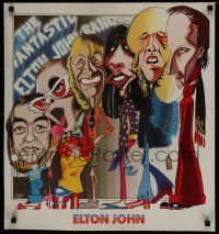 9e342 ELTON JOHN 22x24 music poster '74 wonderful artwork of singer & band by Jacques Benoit!
