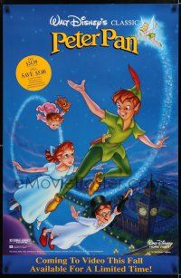 9e887 PETER PAN 26x40 video poster R90 Disney animated cartoon fantasy classic, great art!
