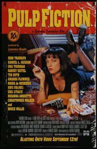 9e891 PULP FICTION video poster '94 Quentin Tarantino, sexy Uma Thurman smoking in bed!