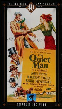 9e892 QUIET MAN video poster R92 great artwork of John Wayne & Maureen O'Hara, John Ford!