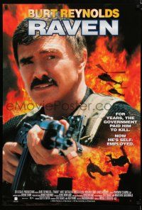 9e895 RAVEN video poster '96 fiery action image of Burt Reynolds in the title role!