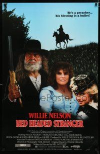 9e898 RED-HEADED STRANGER video poster '86 Willie Nelson w/rifle, Morgan Fairchild, Katharine Ross