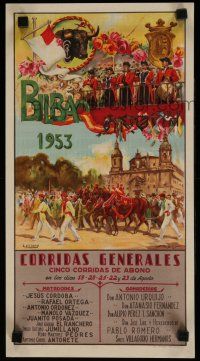 9e467 BILBAO 1953 2-sided Spanish special 10x18 '53 cool Latorre & Reus bullfighting art!