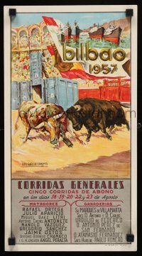9e468 BILBAO 1957 2-sided Spanish special 10x18 '57 Luis Garcia Campos art of bulls in ring!