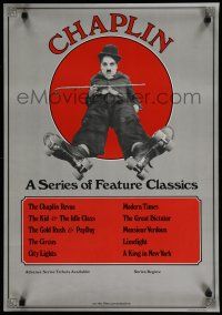 9e475 CHAPLIN special 20x28 '73 great image of Charlie with cane wearing rollerskates!