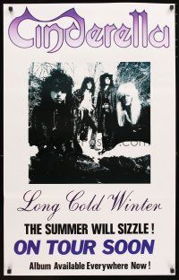9e334 CINDERELLA 24x38 music poster '88 Long Cold Winter, image of hair metal band!