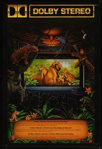9e117 DOLBY STEREO DS 27x40 advertising poster '90 Erickson artwork of jungle animals in theater!