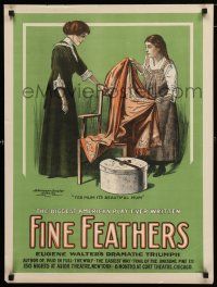 9e144 FINE FEATHERS stage poster '20s stone litho art of mother giving beautiful dress to daughter!