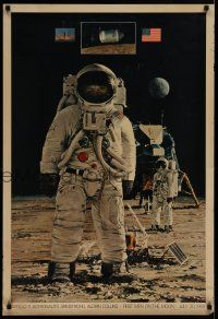 9e414 FIRST MEN ON THE MOON special 26x38 '69 Berkey artwork of astronauts Armstrong & Aldrin!