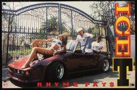 9e347 ICE-T 23x35 music poster '87 Rhyme Pays, image of rapper w/sexy girl on Porsche hood!