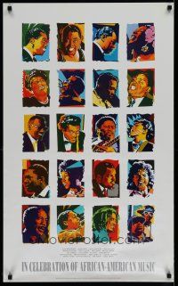9e348 IN CELEBRATION OF AFRICAN-AMERICAN MUSIC 22x36 music poster '92 art of musicians by Rogers!