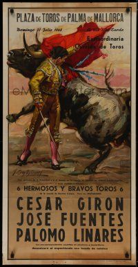 9e427 PLAZA DE TOROS DE PALMA DE MALLORCA Spanish special 21x42 '68 cool art of matador & bull!