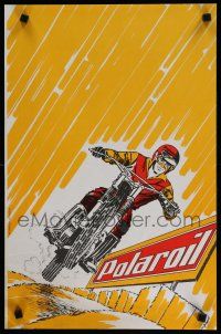 9e128 POLAROIL 15x22 French advertising poster '60s cool art of rider & motorcycle!