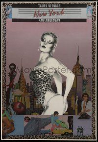 9e441 TOWER RECORDS special 27x39 '80s artwork of sexy woman & NYC skyline, Rolling Stones!