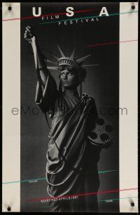 9e181 USA FILM FESTIVAL film festival poster '81 image of woman as Lady Liberty w/film reel!