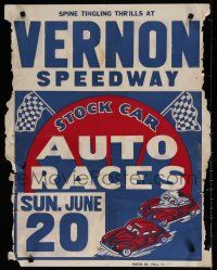 9e591 VERNON SPEEDWAY STOCK CAR AUTO RACES special 22x28 '50s cool art of vintage racers!
