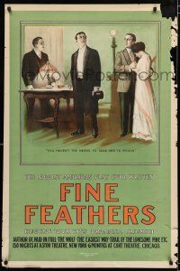 9e143 FINE FEATHERS stage poster '13 stone litho art of man threatening to send woman to prison!