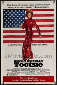 9e960 TOOTSIE video poster '82 full-length Dustin Hoffman in drag by American flag!