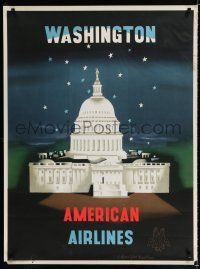 9e033 AMERICAN AIRLINES WASHINGTON travel poster '48 cool McKnight artwork of Capitol Building!