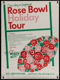 9e056 GREYHOUND ROSE BOWL HOLIDAY TOUR travel poster '60s college football + Disney & Universal!