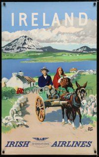 9e070 IRISH INTERNATIONAL AIRLINES IRELAND Irish travel poster '50s scenic Adolph Treidler art!