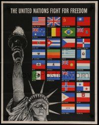 9e016 UNITED NATIONS FIGHT FOR FREEDOM 22x28 WWII war poster '42 art of Lady Liberty & flags!