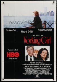 9e323 WORKING GIRL tv poster '88 Harrison Ford, Melanie Griffith, Sigourney Weaver, New York City!
