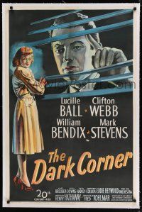 9f084 DARK CORNER linen 1sh '46 film noir stone litho art of Lucille Ball & Mark Stevens!