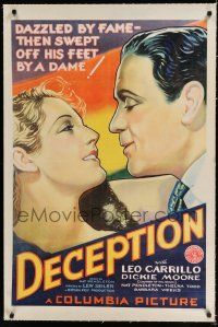 9f087 DECEPTION linen style B 1sh '32 Thelma Todd sweeps football star turned wrestler off his feet!