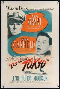 9f090 DESTINATION TOKYO linen 1sh '43 Cary Grant & John Garfield in World War II, Delmer Daves!