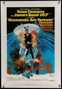 9f091 DIAMONDS ARE FOREVER linen 1sh '71 art of Sean Connery as James Bond by Robert McGinnis!