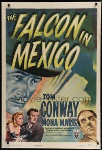 9f101 FALCON IN MEXICO linen 1sh '44 detective Tom Conway, Mona Maris, cool film noir art!